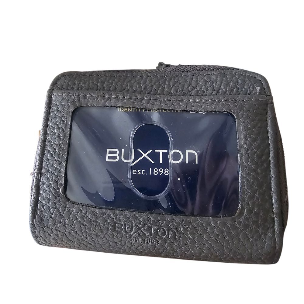  New Buxton Leather Card case ID Holder  Charcoal Leather Unisex Wallet